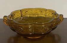 Vtg Jeannette Glass Aztec Rose Amber Glass Pedestal Bowl