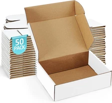 Small Shipping Boxes 7x5x2 Inches - 50 Pack White Corrugated Mailers