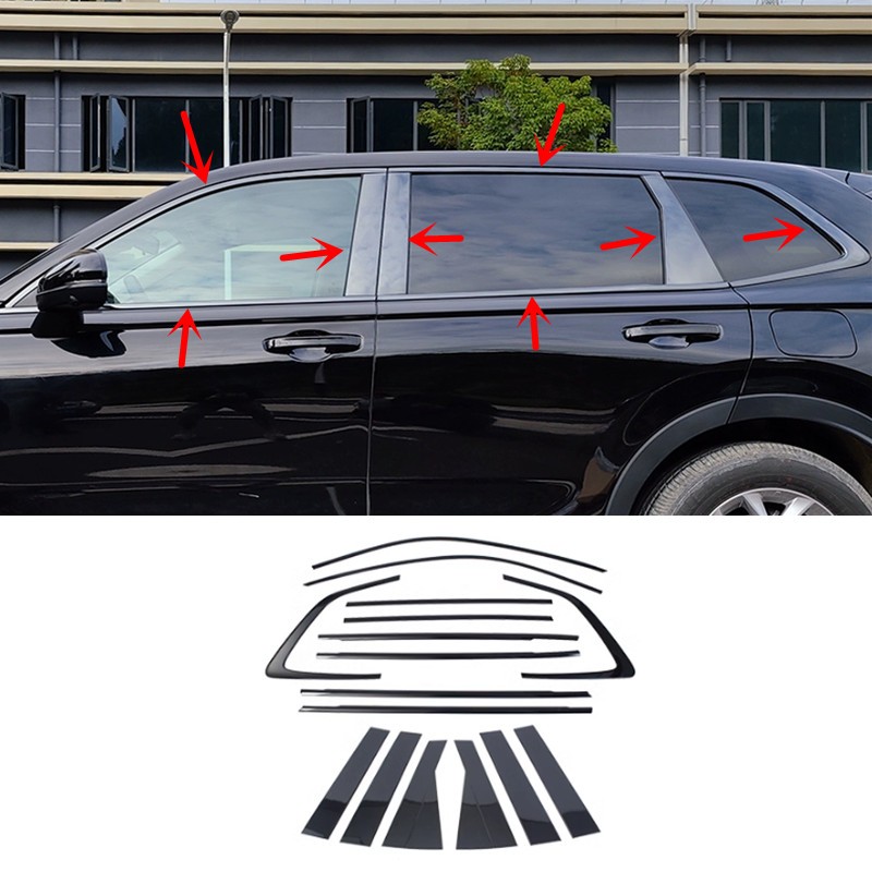Black Fit For Honda CRV CR-V 2023-2025 Car Window Strip Cover Trim Kit 16pcs