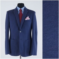 Mens Summer Knitted Blazer 42R UK Size MONTEGTO Blue Sport Coat Jacket