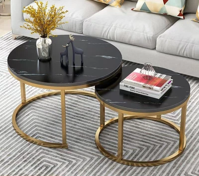 Nesting Coffee Tables Set of 2 Round Stacking Sofa Side Tables for Living Room
