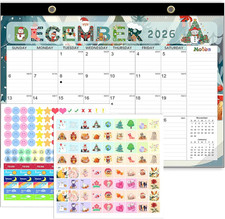 Desk Calendar 2026, Ample Space, Until June 2027 with Stickers, 17" x 12" Large