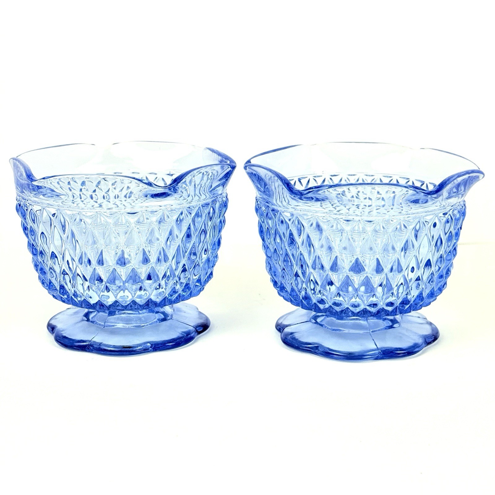 Vintage Indiana Glass Regal Blue Diamond Point Sauce Cups - Dessert or Fruit Bowls