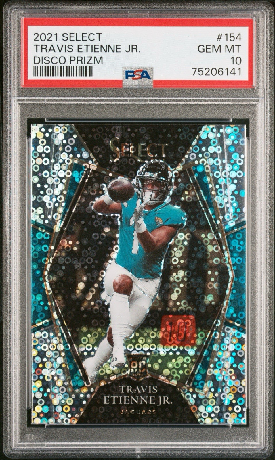 2021 Select - Premier Level Travis Etienne #154 Disco Prizm (RC) Pop 2 PSA 10