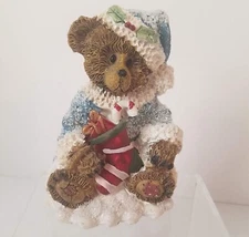 Greenbrier International Polystone Christmas Bear in Snow with Stocking Figurine