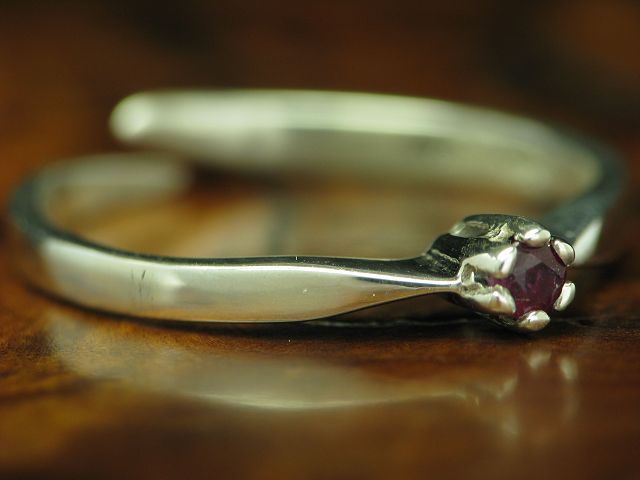 835 Silver Ring With Synth. Ruby Solitaire Decora… - image 2