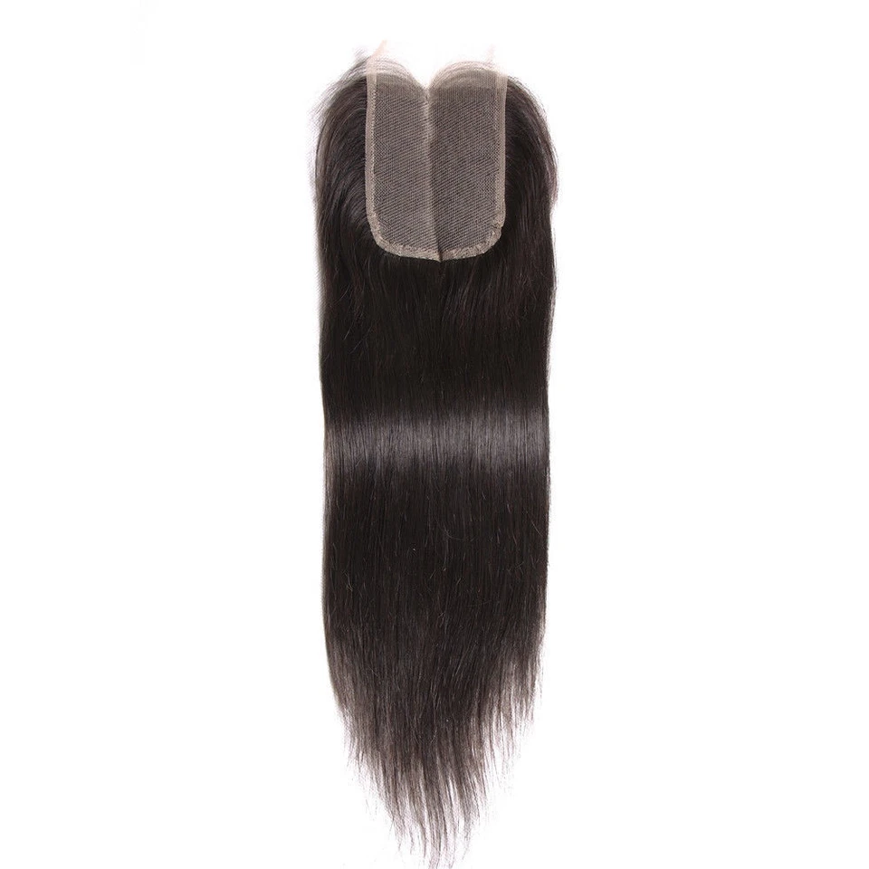 Cabello humano liso peruano 3 paquetes con extensiones de cabello con cierre de encaje de 4"X4" Foto 2 de 4