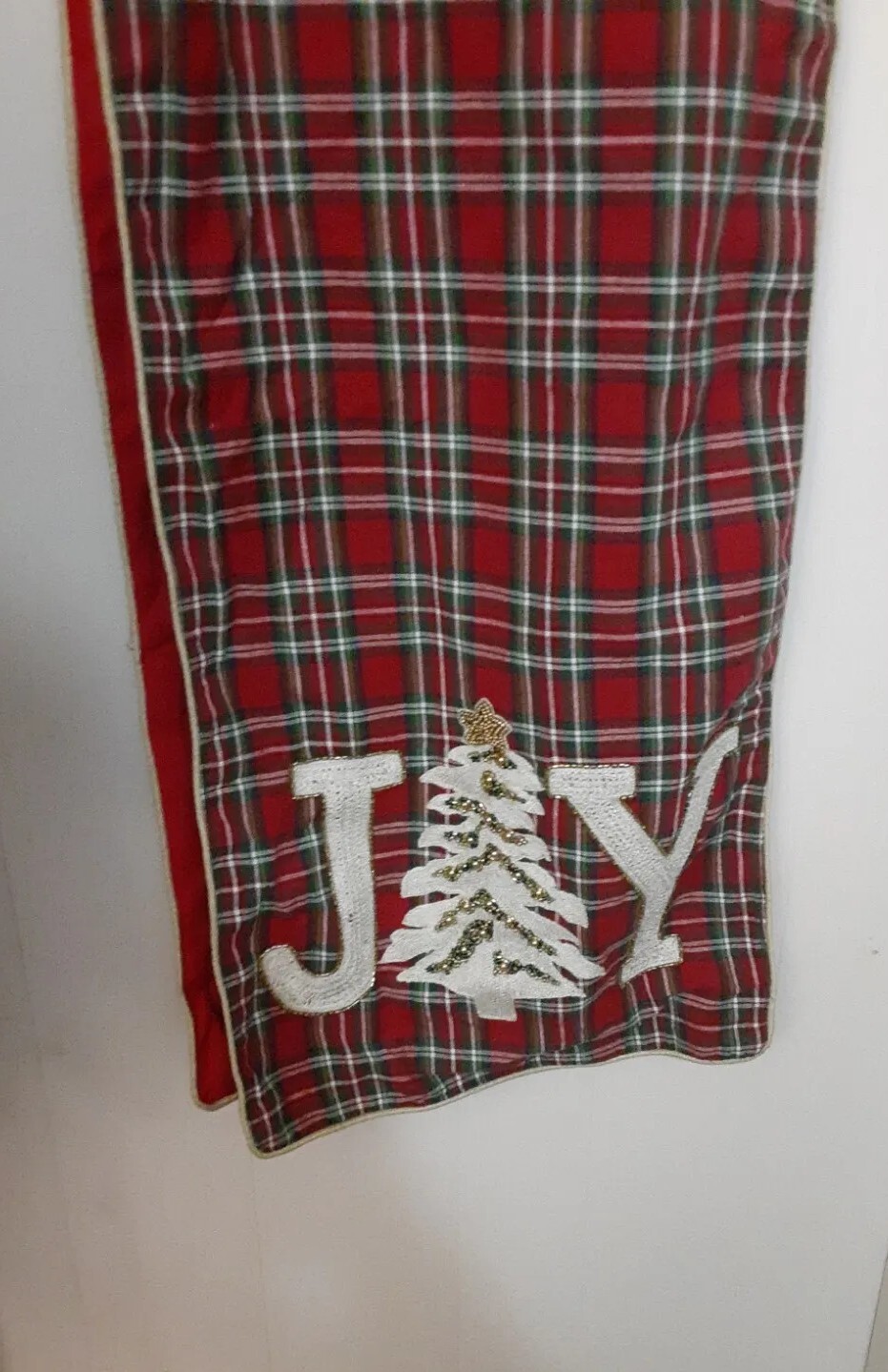 Cynthia Rowley Of New York Red Tartan Christmas Table Runner Beaded Joy 6' X 16" eBay