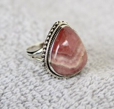 Adorable Pink Rhodochrosite Gemstone 925 Sterling Silver Handmade Ring All Size
