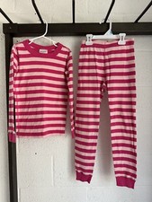 EUC Hanna Andersson striped Long John Pajamas SIZE 130 US 8 Stripes Pink