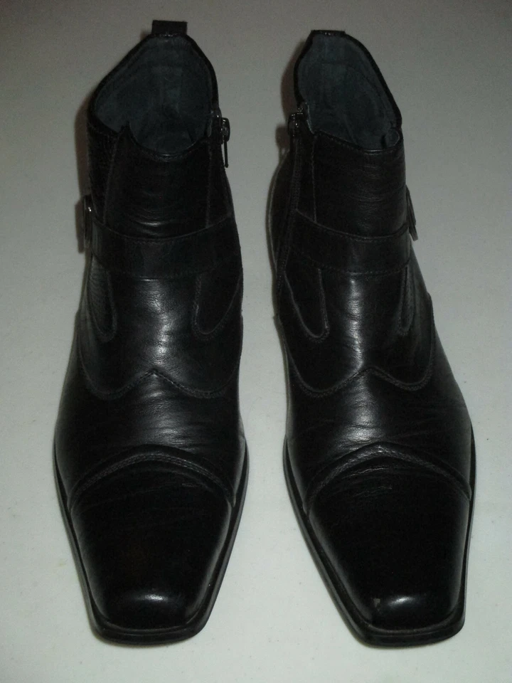 Botín Delli Aldo para hombre 11 cuero negro punta extendida hebilla única cremallera lateral Foto 2 de 4