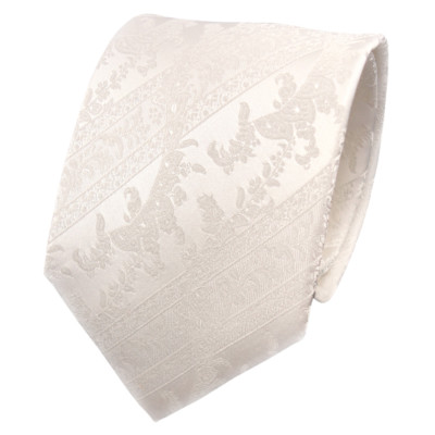 Designer Seidenkrawatte weiß perlweiß creme gestreift - Krawatte Seide Silk