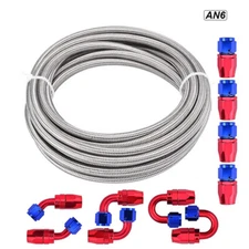 AN6 -6AN AN-6 3/8" Fitting Stainless Steel Braided Oil Fuel Hose Line Kit 10FT