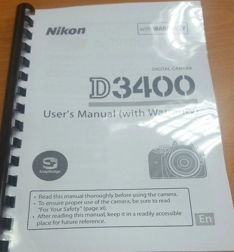 NIKON D3400 MANUALE UTENTE STAMPATO FOTOCAMERA MANUALE 140 PAGINE A5