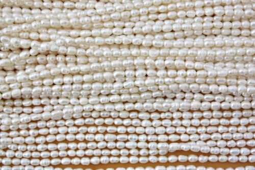 Collana 3-4 mm ovali vere perle coltivate filo perline d'acqua dolce gioielli catena - Foto 1 di 1