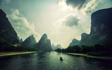 Landscape nature mountains river water boat sky Custom Gaming Mat Desk