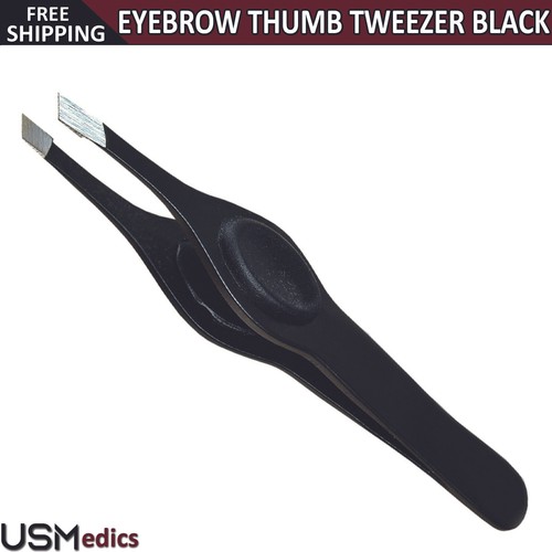 Eyebrow Hair Removal Tweezer Black Slant Tip Thumb Grip Facial Nose Hair Removal - Picture 4 of 6