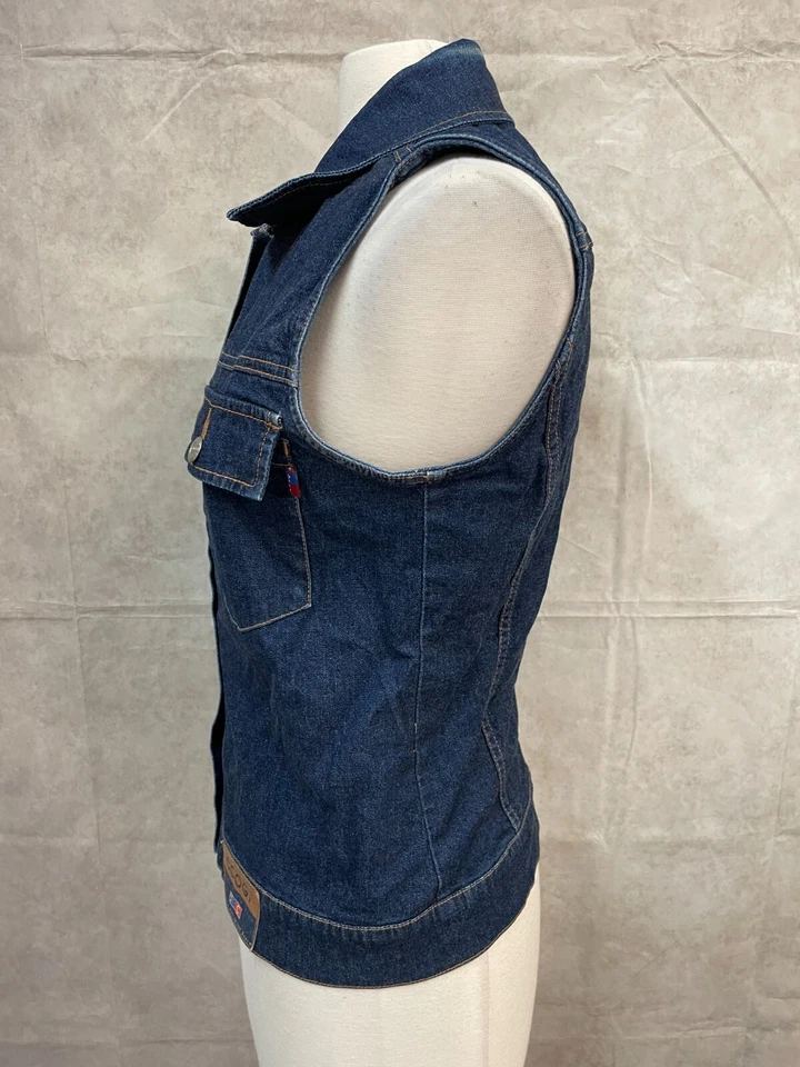 COOGI Australian Vest Womens Blue Denim Contrast Stitch Button Front Size L - Image 2 of 4