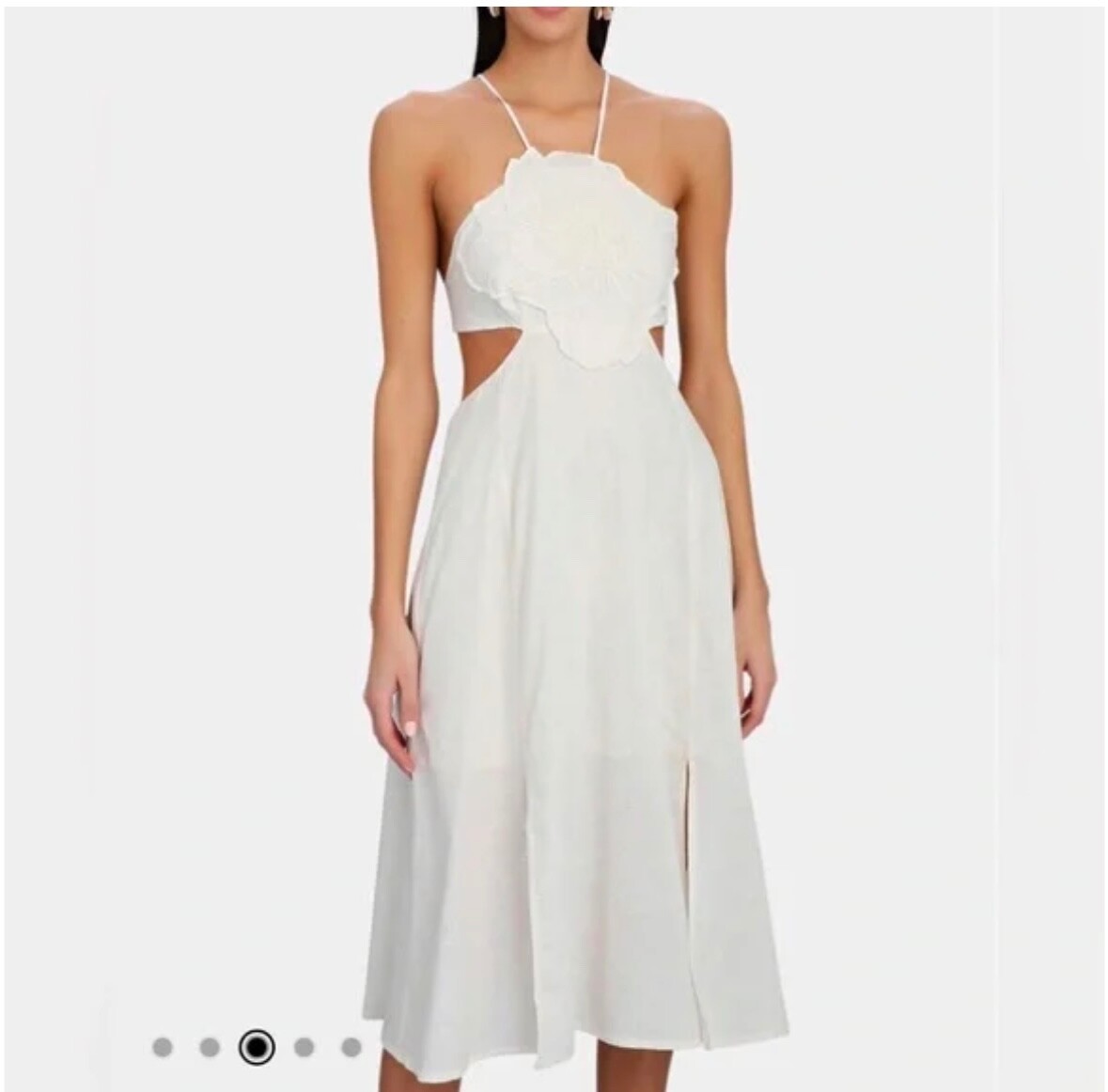 knee length dresses for ladies Mac Duggal Women's Floral Embroidered Linen Strapless Trapeze Gown - White Multi main image 0