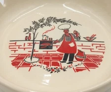 Ashtray Ceramic BBQ themed Mid-Century Vintage 8 in dia 50s 60s Outdoor Grilling