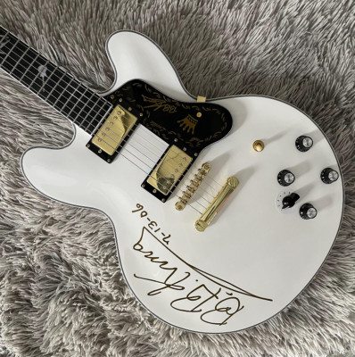 ES-335 BB King Electric Guitar White Hollow Body H-H Pickups Gold Hardware
