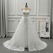 Luxury Lace 2 in 1 Wedding Dresses Applique Pearls Ball Bridal Gowns Train