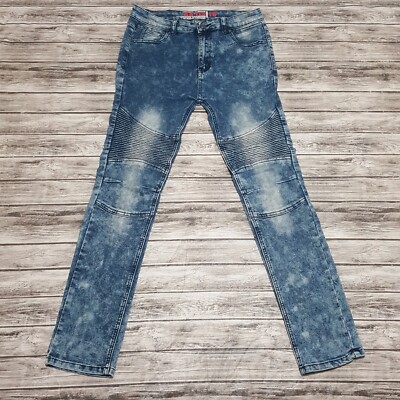 Gs115 Size 16 Boys Jeans Moto Mid Rise Blue Denim