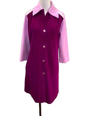 Vintage Vanity Fair Velour House Coat Robe Pink Purple Button Front Size 8