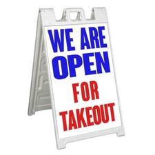 WE ARE OPEN FOR TAKEOUT Signicade 24x36 Aframe Sidewalk Sign Banner Decal FOOD
