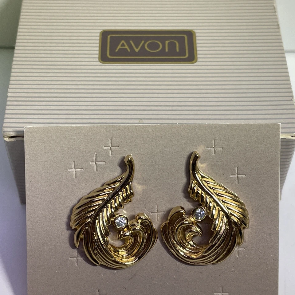 复古雅芳“珍贵羽毛穿孔耳环”- 1990 年全新带盒羽毛 — 第 3/4 张图片