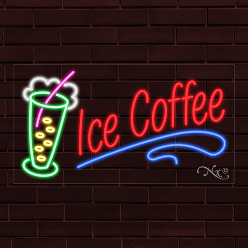 NEU "EISKAFFEE" mit LOGO 33x18X1 ZOLL LED FLEX FENSTER/WAND INNEN SCHILD 30398 - Bild 1 von 1