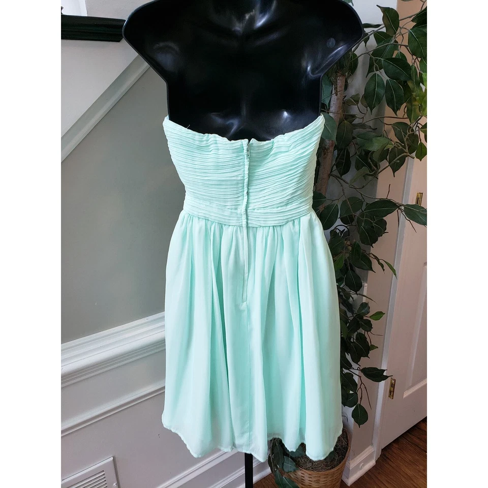 Tevolio Prom Bridesmaid Dress Women 4 Aqua Chiffon Strapless Sweetheart Back Zip - Image 4 of 4