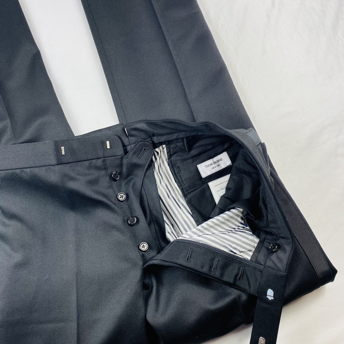 Thom Browne Black Functional Cuff Satin Black Wool Suit
