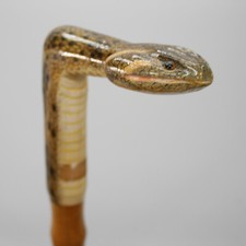 36" Wooden Rattlesnake Head Cane Hand Carved Painted Walking Stick Serpent Snake