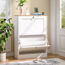 2 Drawer Shoe Cabinet Storage Cupboard Rack Wooden Footwear Stand Unit White