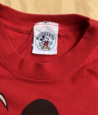vtg 90s Disney Mickey Mouse & Shadow Shirt-- Red OSFA T vtg 90s Disney Mickey Mouse & Shadow Shirt-- Red OSFA T