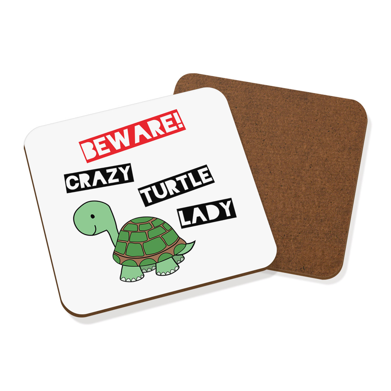 Beware Crazy Turtle Lady Coaster Drinks Mat - Funny