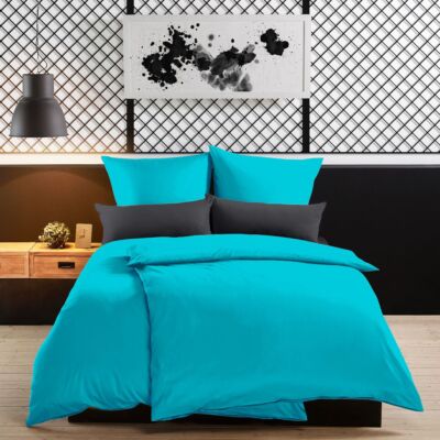 Lorena Uni Mako Satin Bettwäsche Kissenbezüge Spannbettlaken 7190-251 türkis