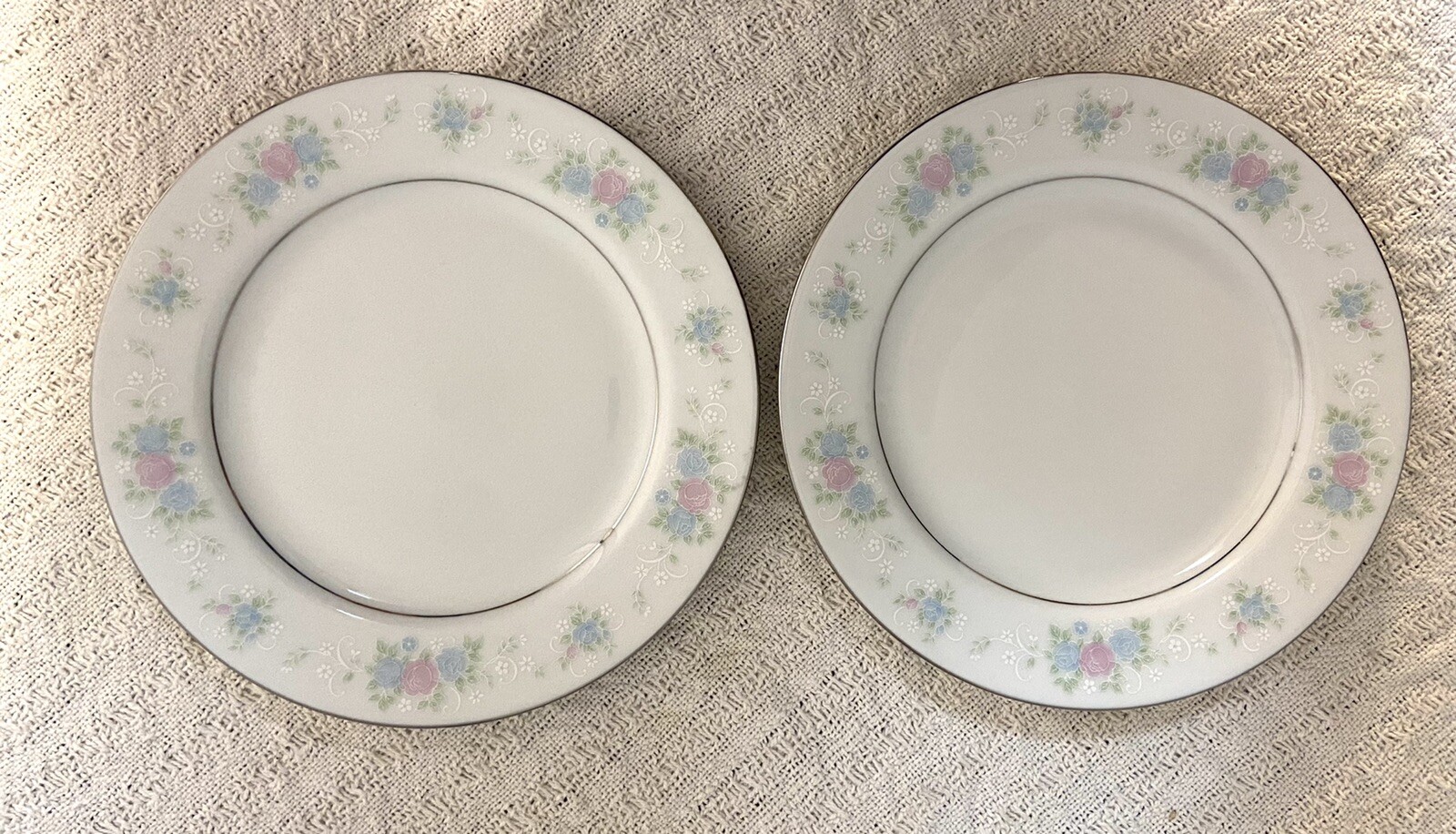 2 China Garden Prestige Jian Shiang Dinner Plates Blue Pink Floral 9”