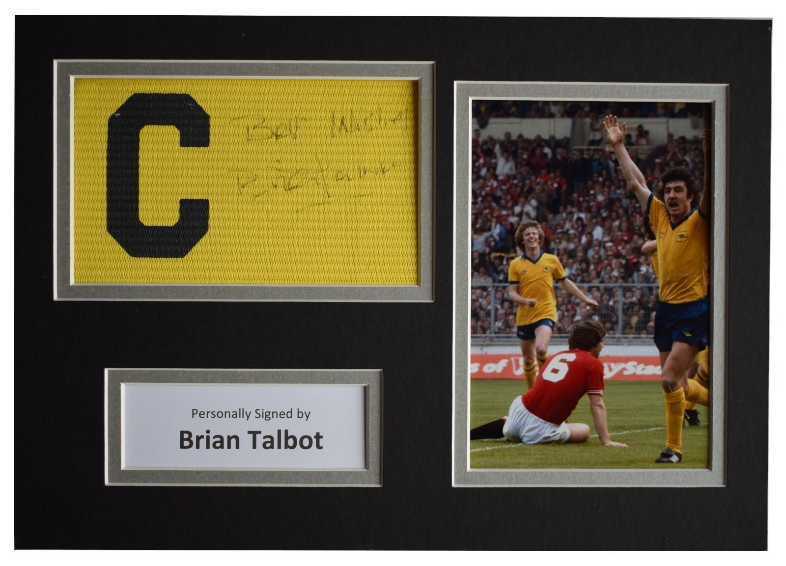 Brian Talbot Signed Captains Armband A4 photo display Arsenal Football COA 