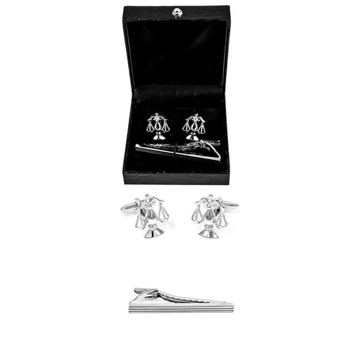 Scales of Justice Attorney Cufflinks and Tie Bar Clip Wedding Gift Box Free Ship