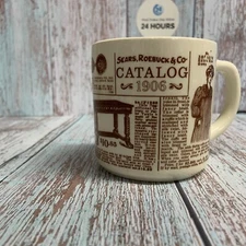 Sears Roebuck Catalog 1906 Advertising Beige Ceramic Coffee Mug Cup Vintage