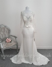 Demetrios ivory Satin Brautkleid mit Ärmeln UK 8