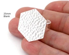 Hexagonal Hammered Adjustable Ring Blank-Shiny Silver Plated Brass 4952