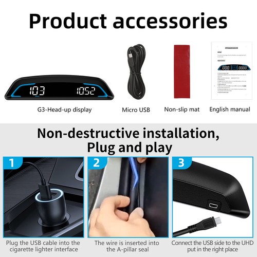 Car Digital GPS Speedometer Satellite Altimeter HUD Speeding Warning System - Picture 10 of 10