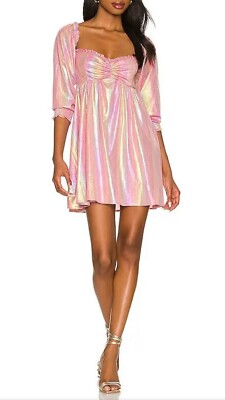 Show Me Your Mumu Downtown Ruffle Mini Dress in Rainbow Sunset Shine Womens XS