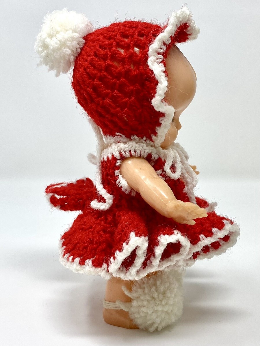 Vintage 1950s Irwin Kewpie Doll Baby Powder Shaker In Red Crochet