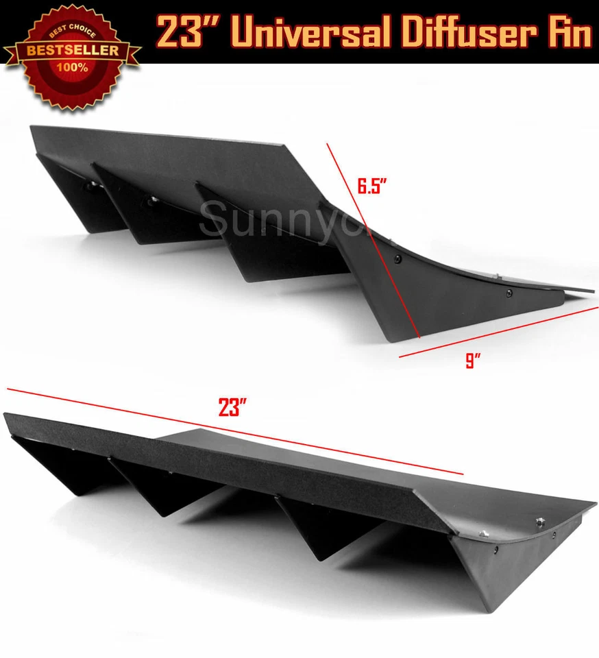 Parachoques trasero universal negro ABS de 23" x 9" 4 aletas aleta difusora curva para Dodge Foto 2 de 3