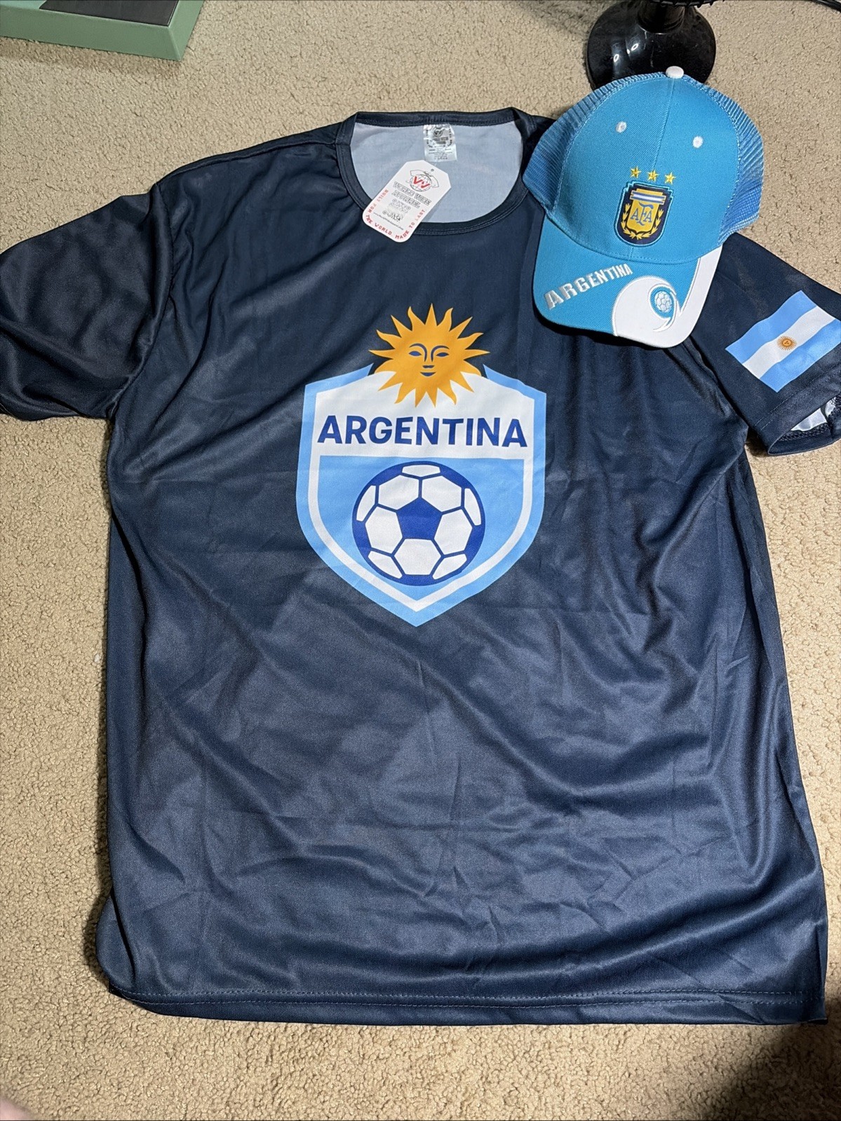 ARGENTINA World Cup Soccer Combo SnapBack Hat Cap Shirt Jersey MESSI 🇦🇷⚽️🌟