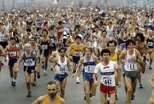 New York Marathon Bill Rodgers and Kenny Moore in action during ra- Old Photo